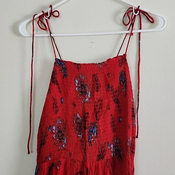 Free People Garden Party Maxi Dress Boho Vibrant Red Womens Medium - Picture 3 of 9